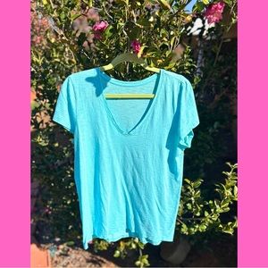 Lilly Pulitzer Etta V-Neck Short Sleeve Top Ibiza Blue Size L